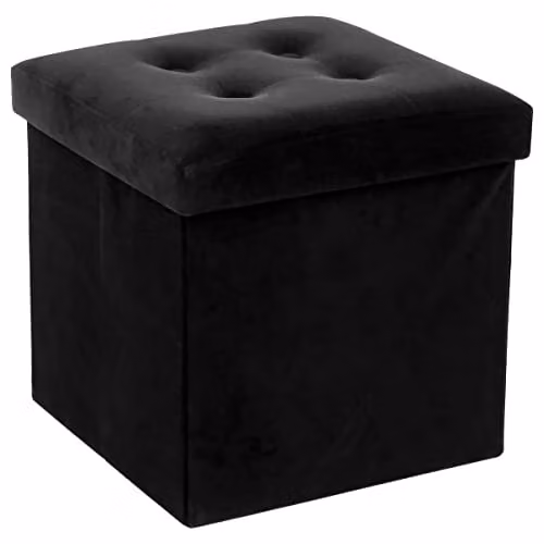 Puf plegable de terciopelo Lysander de Atmosphera, Negro, An/P/Al: 38 x 38 x 38 cm