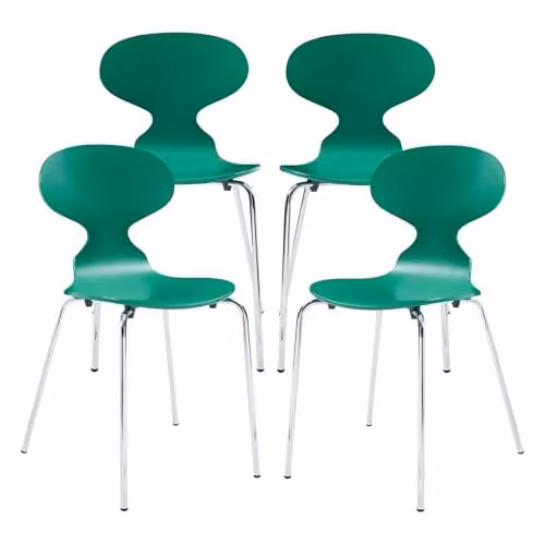 Juego de 4 sillas de comedor Kil de en.casa con estilo escandinavo en color verde y cromo, fabricadas en madera de abedul y metal, An/P/Al: 80 x 47 x 48 cm