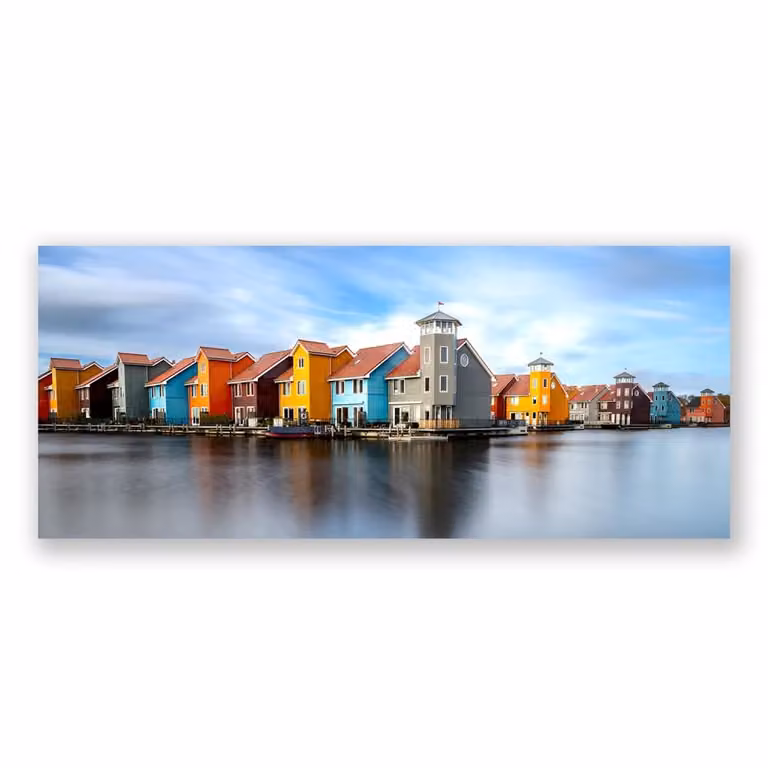 Impresión en lienzo Reitdiephaven de Legendarte, diseño de ciudad multicolor, An x Al: 60 x 100 cm