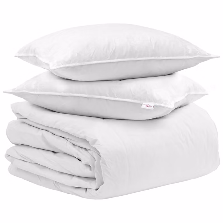 Juego de edredón y almohada de 3 piezas vidaXL de plumas de pato y algodón en color blanco, An/P/Al: 240 x 220 cm