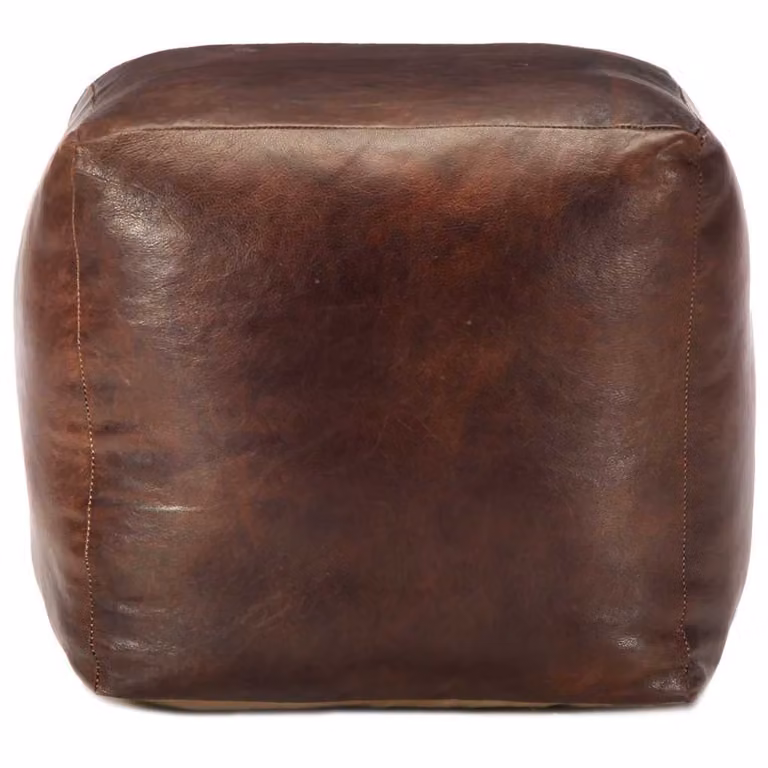 Puf de cuero de cabra genuino vidaXL marrón oscuro, forma de cubo, An/P/Al: 40 x 40 x 40 cm