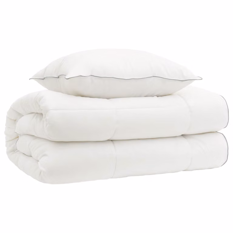 Juego de edredón y almohada vidaXL de 2 piezas en color blanco, ideal para todas las estaciones, con relleno de lana nueva y microfibra, An/Al: 152 x 203 cm