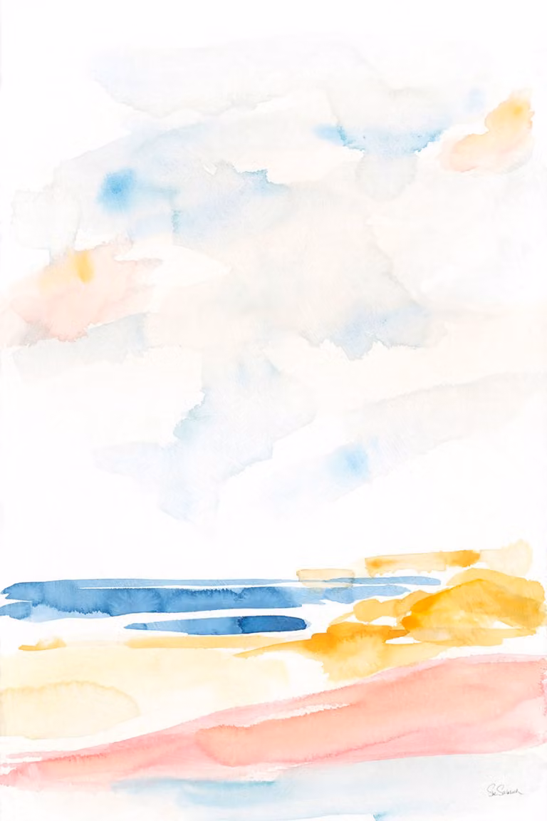 Cuadro de pintura abstracta de mar y playa estilo acuarela de Hexoa, impresión sobre lienzo multicolor, An/P/Al: 90 x 60 cm