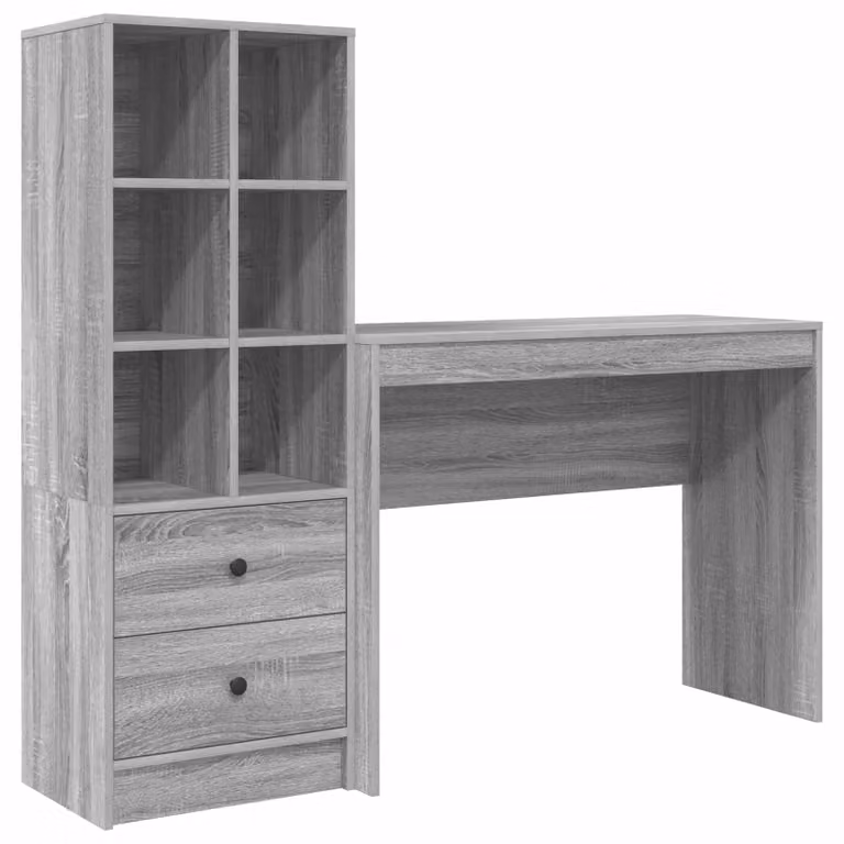 Set de 2 escritorios modernos vidaXL en color gris y sonoma con estantería, An/P/Al: 145,5 x 40 x 127 cm