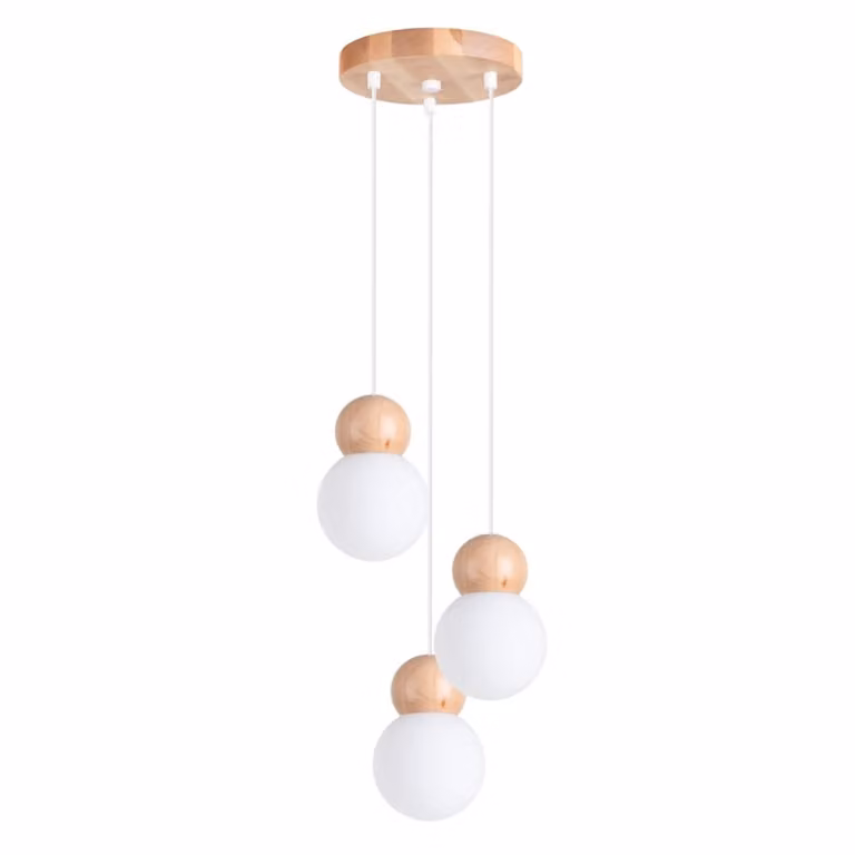 Lámpara de techo Sollux Lighting en blanco y madera natural con detalles de cristal, diseño minimalista, Altura: 124 cm