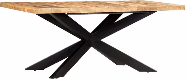 Mesa de comedor rectangular vidaXL de madera de mango y metal en color marrón, An/P/Al: 180 x 90 x 76 cm