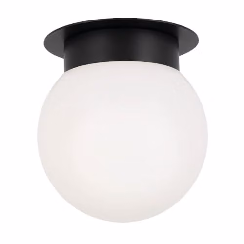 Plafón de esfera de cristal opal y montura negra Designix para salón, dormitorio o pasillo, An/P/Al: 20,3 x 20,3 x 21,9 cm