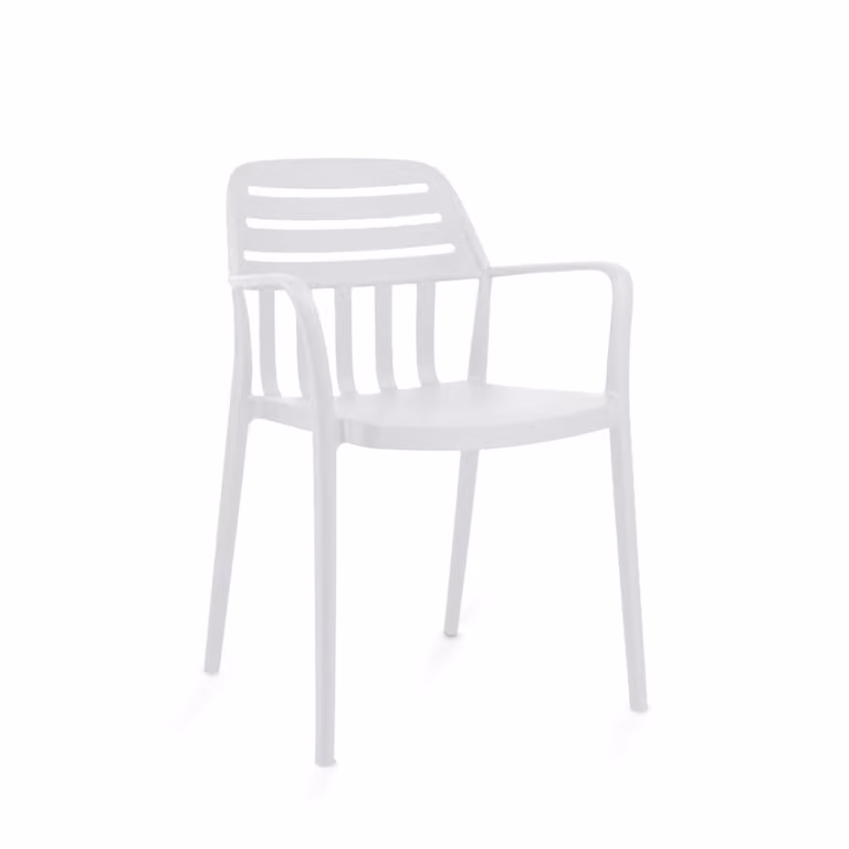 Silla apilable moderna de Koketto Home en polipropileno blanco con reposabrazos y acabado mate