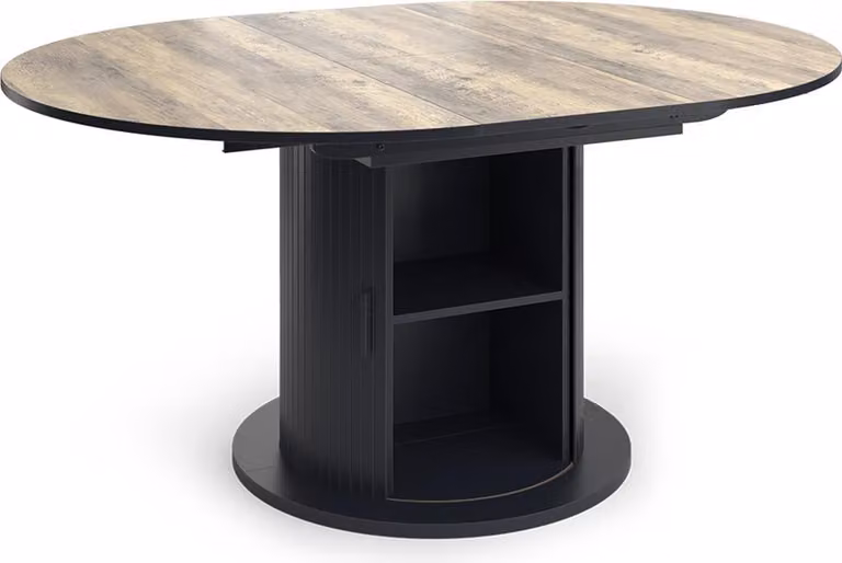 Mesa de comedor extensible Vicco Tavero en roble rústico y negro, An/P/Al: 120-160 x 120 x 76,2 cm