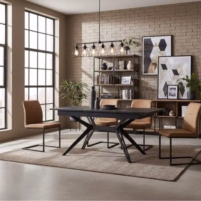 Mesa de comedor extensible DUZZLE de cerámica y metal negra con acabado mate, An/P/Al: 160/240 x 90 x 76 cm