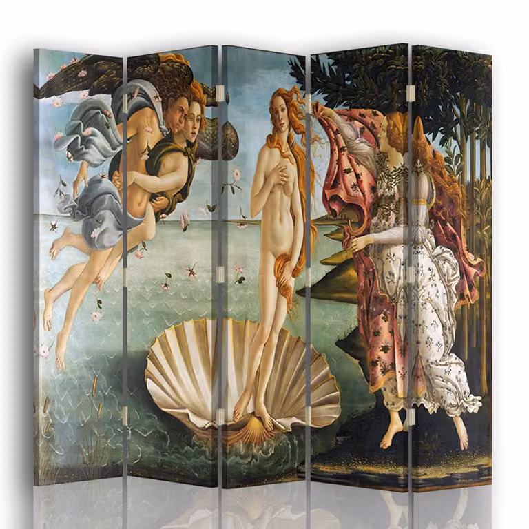 Biombo de 5 paneles con reproducción de El nacimiento de Venus de S. Botticelli de Legendarte, multicolor, An/P/Al: 180 x 170 cm