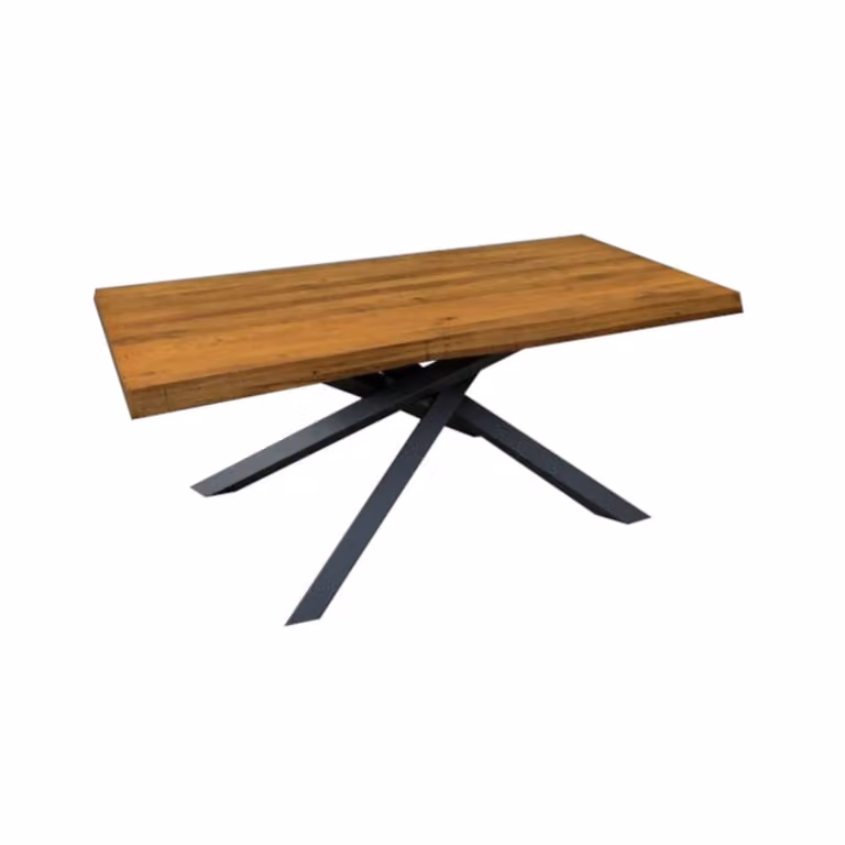 Mesa de comedor Konte.Design de roble macizo con borde natural y estructura de metal en color negro y marrón, An/P/Al: 250 x 100 x 76 cm