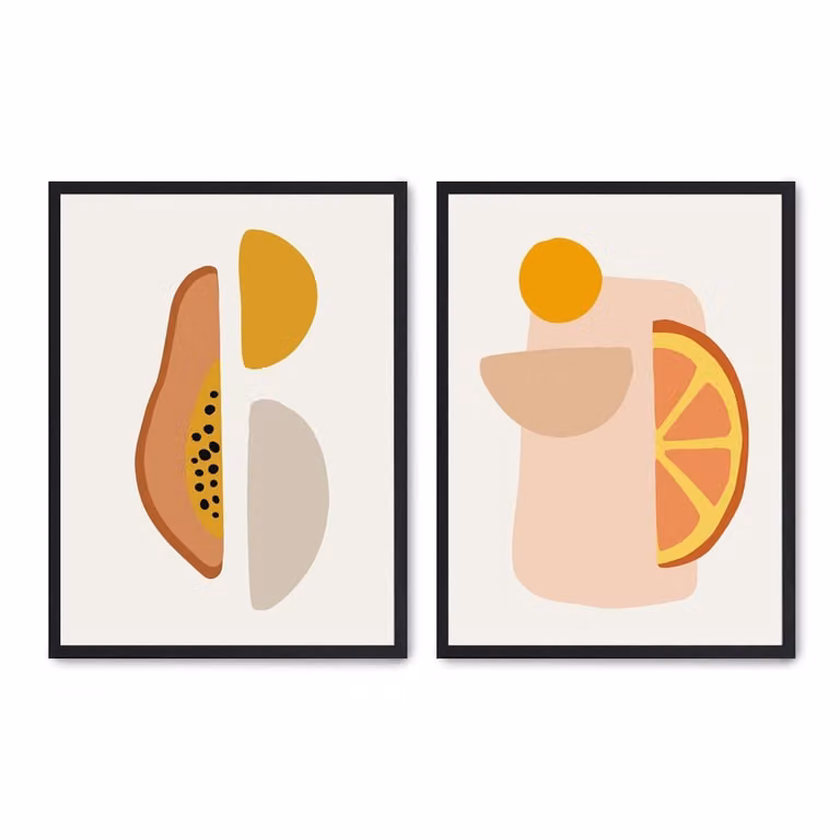 Set de 2 pósteres abstractos de Poster Lab en multicolor con marco negro, An/Al: 30 x 40 cm