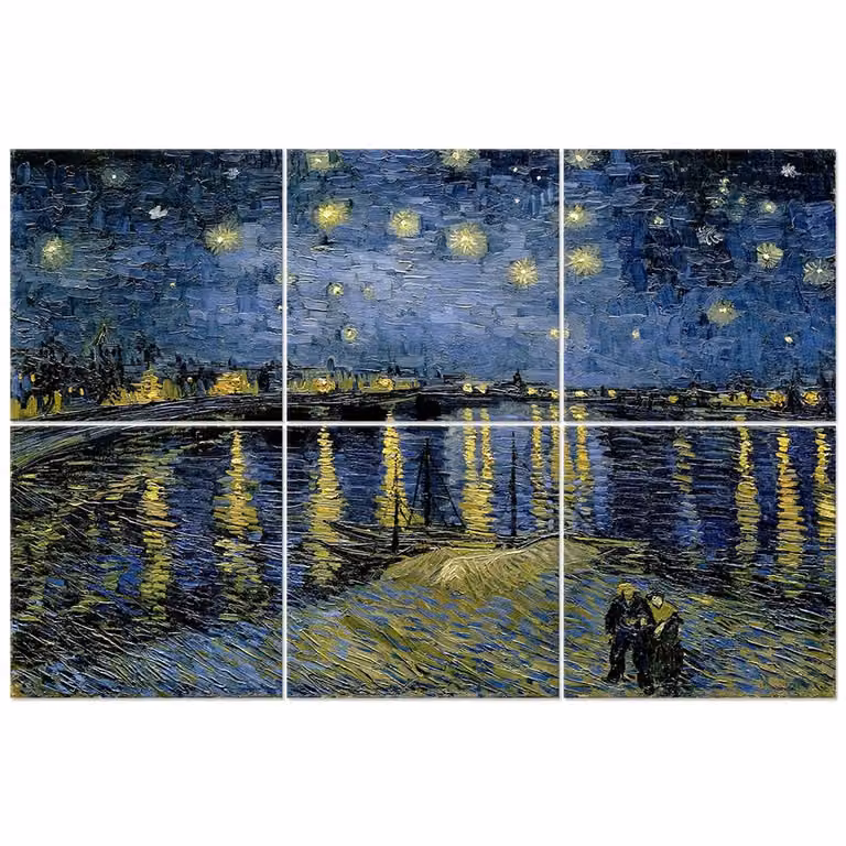 Panel de cuadro Legendarte con la reproducción de Noche Estrellada Sobre El Ródano de Van Gogh, multicolor y azul, An x Al: 100 x 150 cm