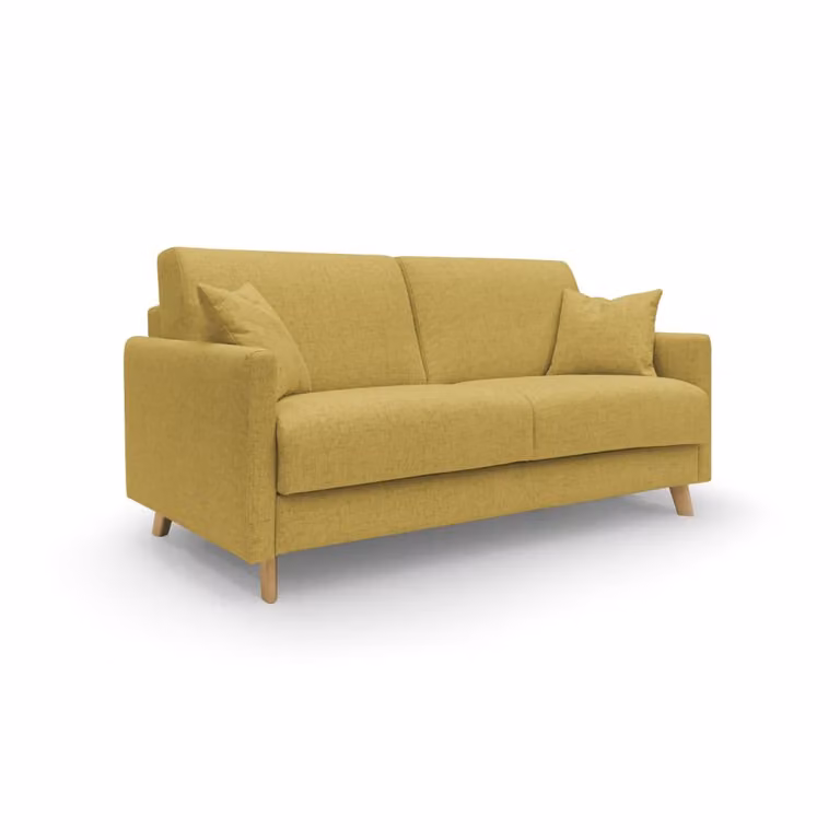 Sofá cama convertible Divani.Store de microfibra con fundas extraíbles en color amarillo y 200 cm de ancho