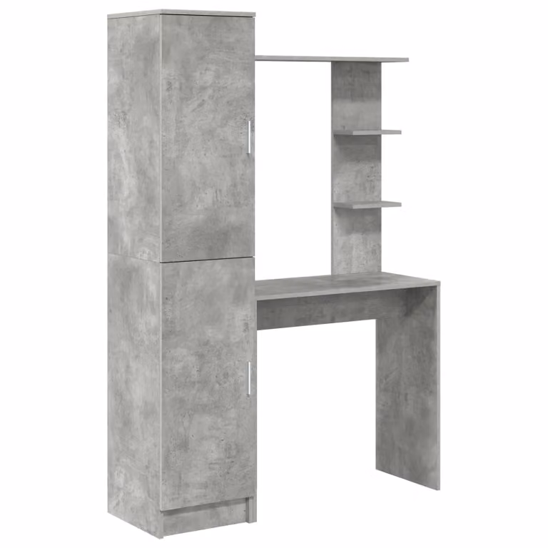 Set de 2 escritorios modernos vidaXL con estante de almacenamiento en color gris concreto y madera para oficina en casa An/P/Al: 168 x 113,5 x 39 cm