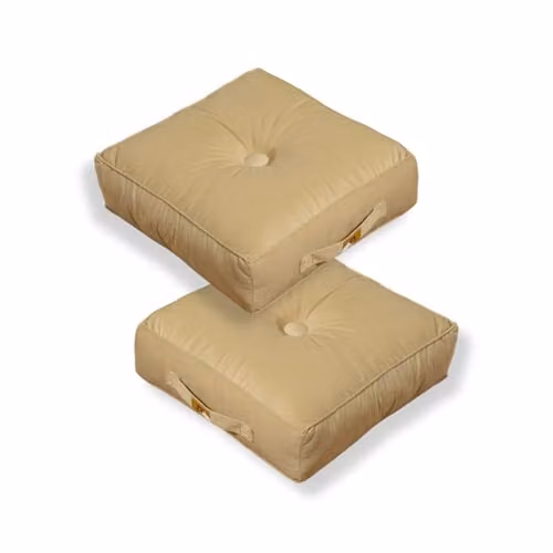 Juego de 2 pufs de terciopelo Deco Arts en color beige, diseño moderno de cuerpo suave, An/P/Al: 40 x 40 x 14 cm