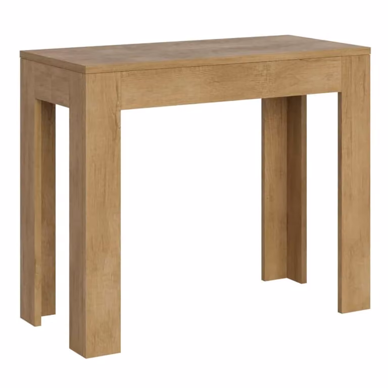 Consola extensible Ityhome en acabado roble natural y marrón con diseño minimalista An/P/Al: 90 x 42 x 77 cm (extensible hasta 302 cm)