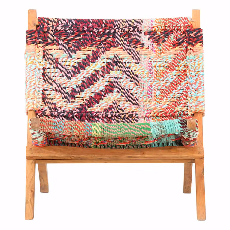 Silla plegable Chindi de vidaXL con estructura de madera de acacia y tela multicolor a rayas
