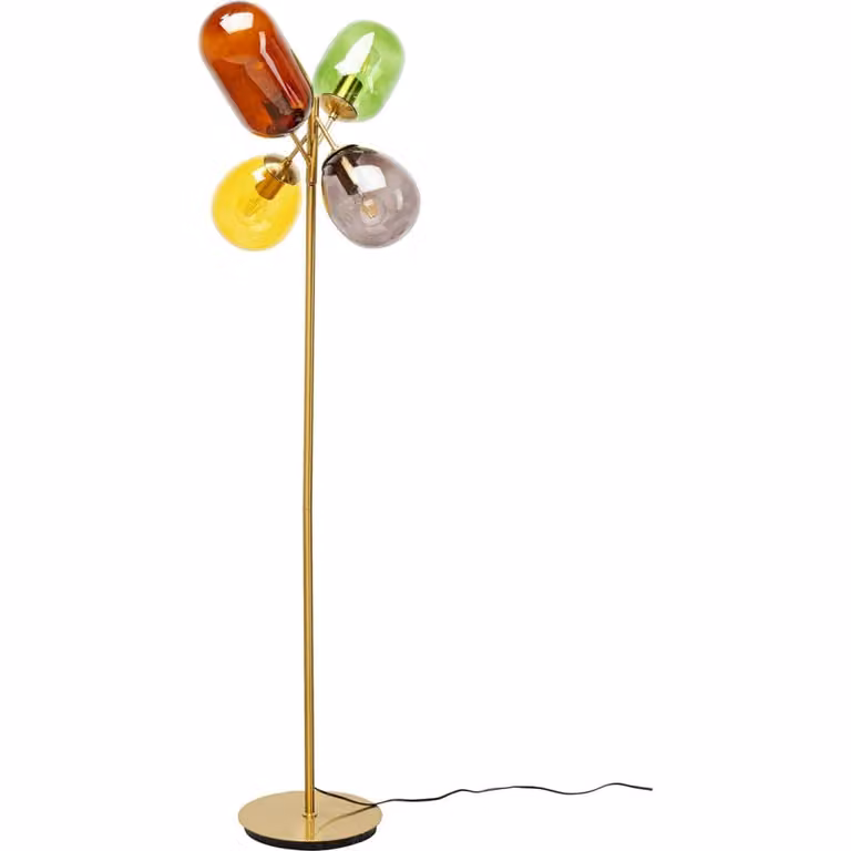 Lámpara de pie moderna Kare Design de cristal multicolor y metal dorado con altura de 160 cm