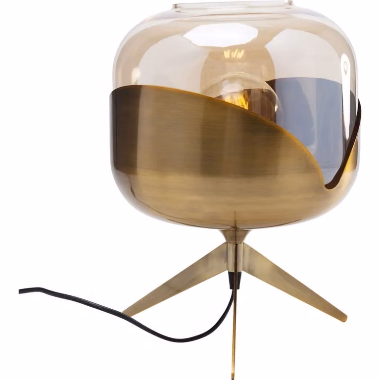 Lámpara de mesa moderna Kare Design en acero dorado y vidrio transparente