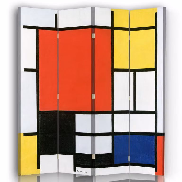 Biombo decorativo Legendarte con diseño abstracto Composición con plano rojo de Piet Mondrian, multicolor, An/Al: 145 x 180 cm