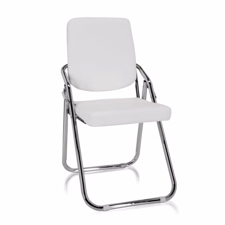Silla de confidente hjh Office en piel sintética blanca con reposabrazos y diseño apilable para oficina o casa