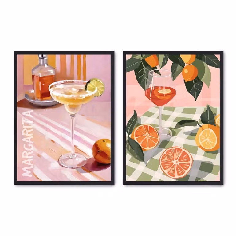 Set de 2 pósteres abstractos de verano de Poster Lab, multicolor con marco negro, 30 x 40 cm
