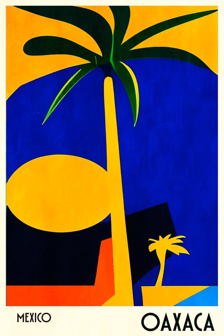 Cuadro de palmeras Oaxaca México de Hexoa, impresión sobre lienzo azul, An/P/Al: 60 x 90 cm