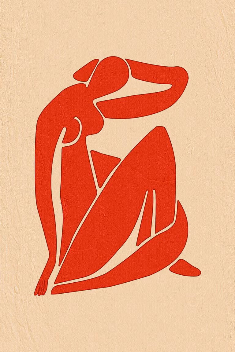 Cuadro orgánico abstracto de mujer en color rojo de Hexoa, impresión sobre lienzo, An/P/Al: 60 x 90 x 1 cm
