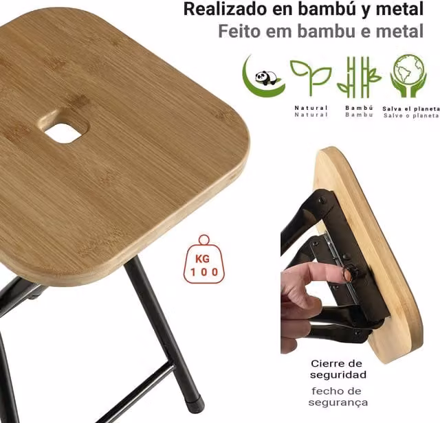 Taburete de baño Kenta Sapho Gedy Bamboom en color negro y bambú