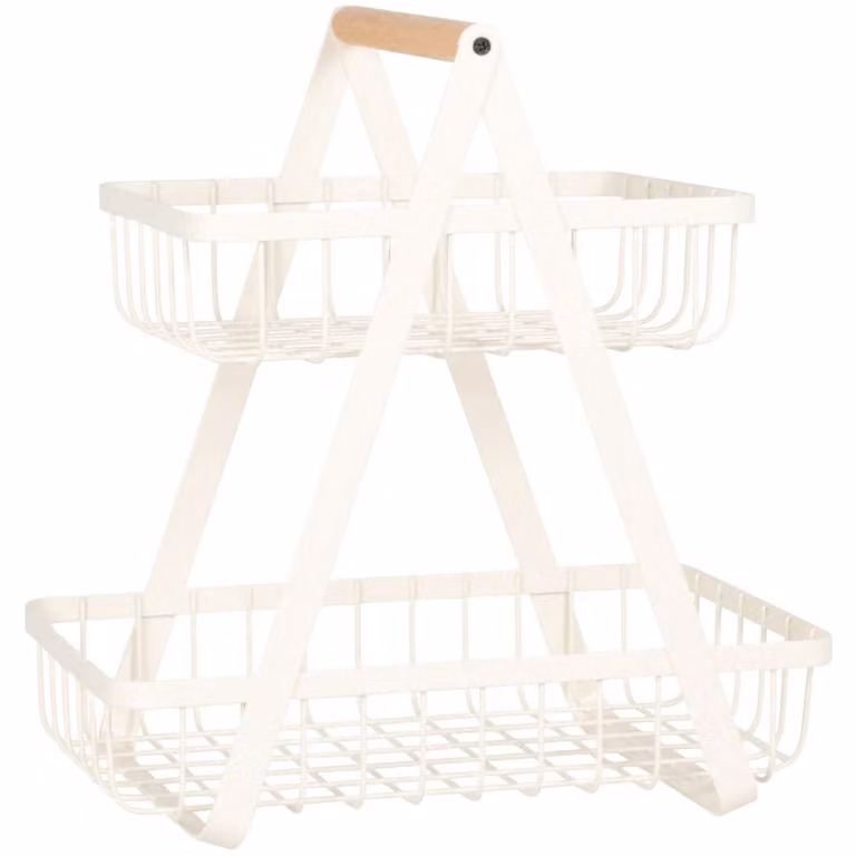 Frutero rectangular de dos niveles de Maisons du Monde en metal y madera color blanco y beige