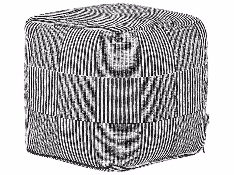 Puf de algodón Beliani con diseño de rayas en blanco y negro para salón o dormitorio