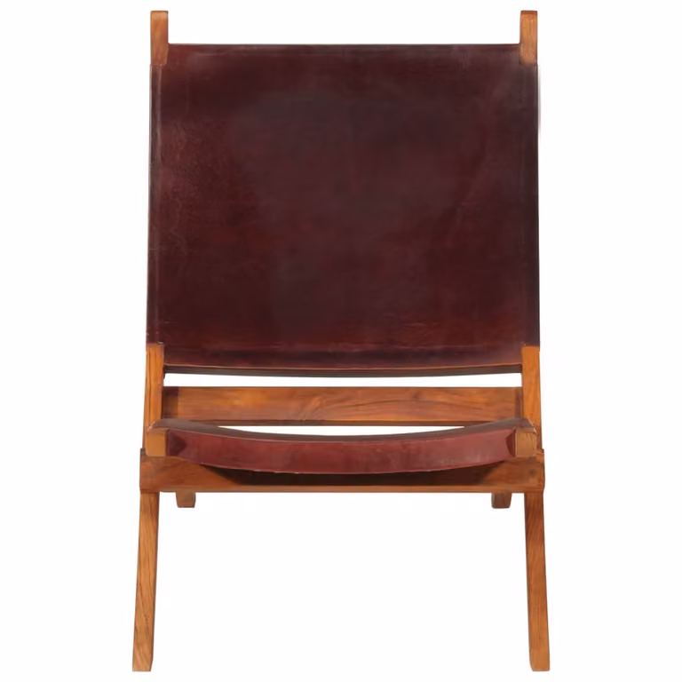 Silla plegable de cuero auténtico y madera de acacia de vidaXL en color marrón oscuro