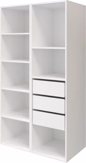 Armario completo Homny de 2 columnas con cajones integrados y estantes en color blanco mate An: 100 cm