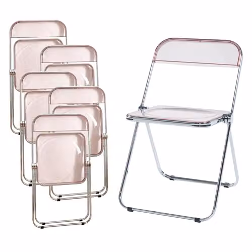 Juego de 6 sillas plegables en.casa Pornainen de estilo moderno en color rosa transparente, estructura de acero y plástico, An/P/Al: 74 x 46 x 47 cm