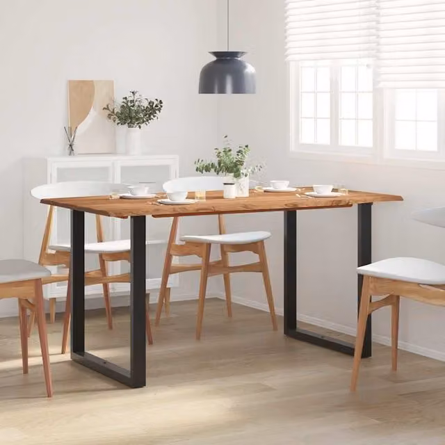 Mesa de comedor rectangular de madera de acacia y metal vidaXL, An/P/Al: 154 x 80 x 76 cm