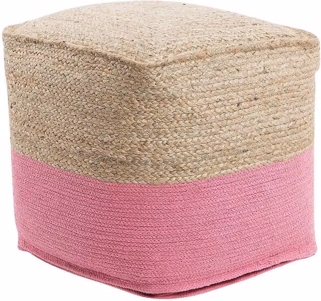 Puf Otomana Boho Kirama de Beliani en Algodón y Yute, Beige y Rosa, 44 x 44 x 44 cm