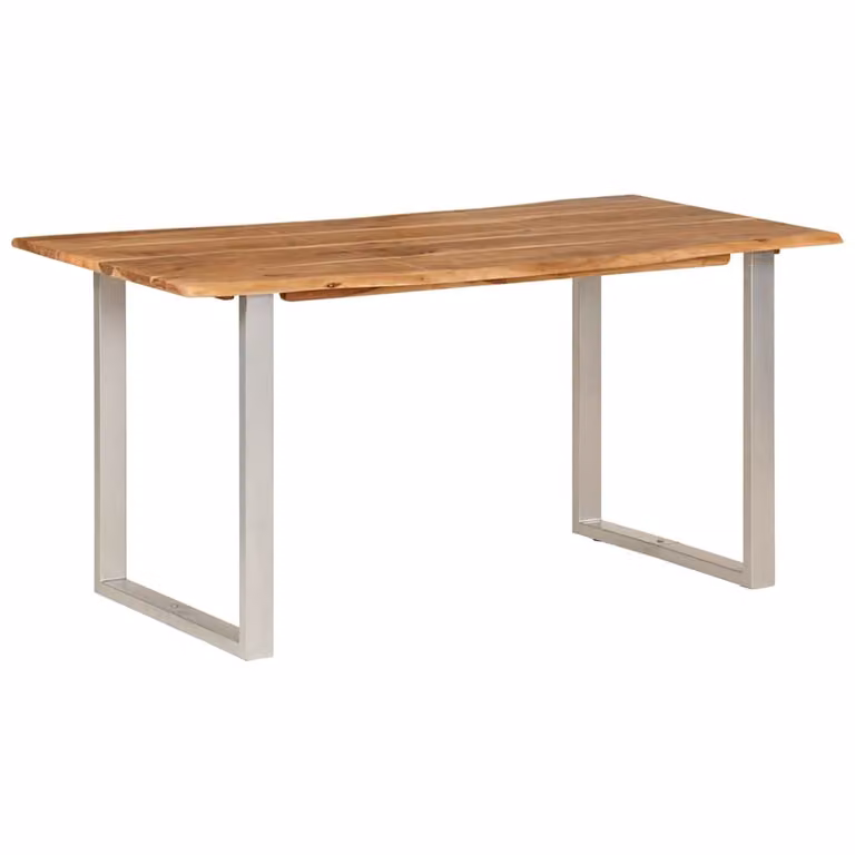 Mesa de comedor rectangular de madera de acacia y metal vidaXL, estilo industrial con borde natural, color marrón y plata, An/P/Al: 154 x 80 x 76 cm
