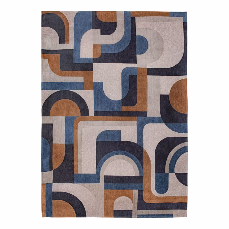 Alfombra lavable Louis de Poortere Module para interior y exterior, diseño geométrico Bauhaus, multicolor azul y marrón, An: 80 cm, Al: 150 cm