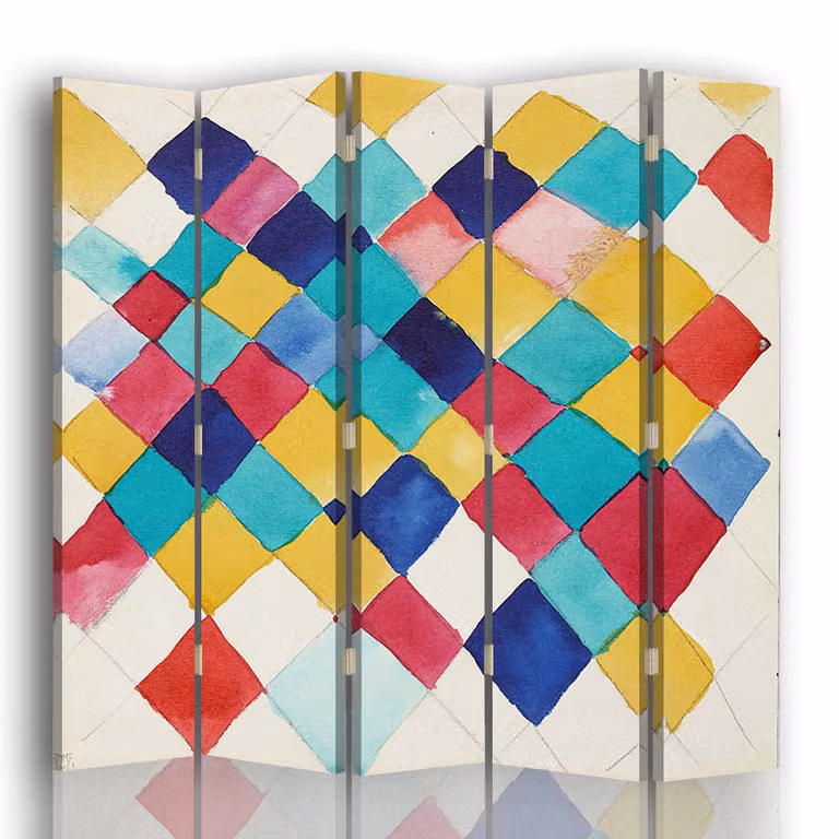 Biombo de 5 paneles con diseño abstracto Farbstudie mit Rauten de W. Kandinsky, multicolor, An/P/Al: 180 x 170 x 5 cm