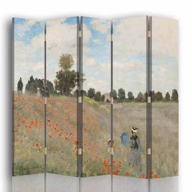Biombo de 5 paneles Legendarte con reproducción de Amapolas en Argenteuil de Claude Monet, diseño floral multicolor, An/P/Al: 170 x 180 cm