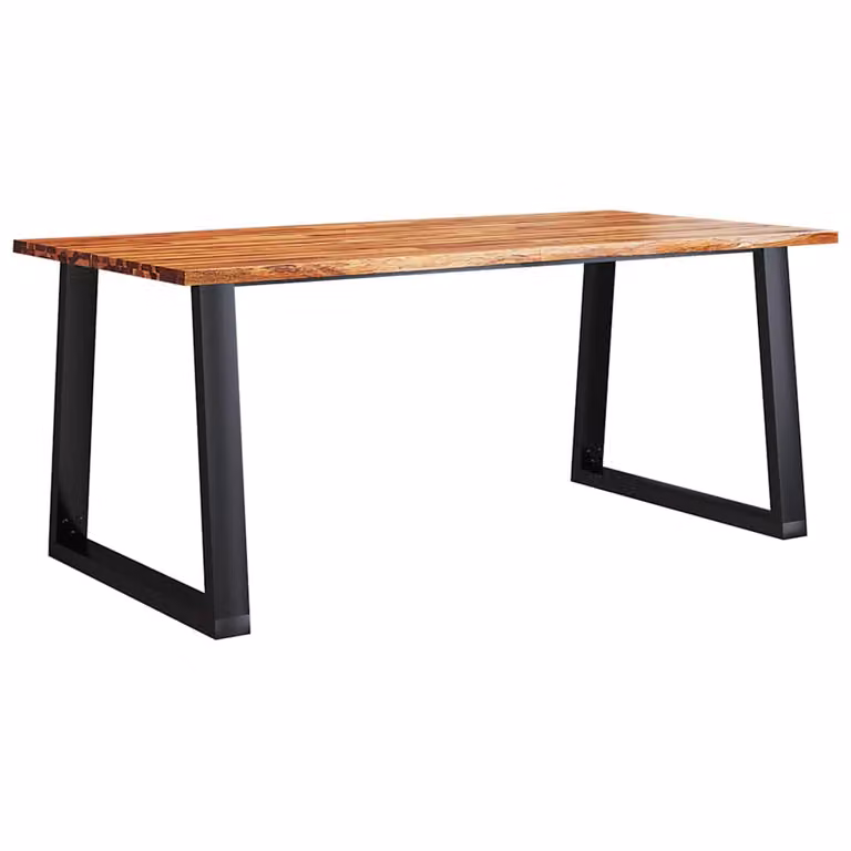 Mesa de comedor vidaXL de madera maciza de acacia con borde vivo y base de metal, color marrón, An/P/Al: 180 x 90 x 75 cm