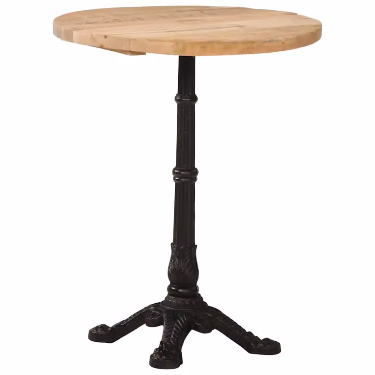 Mesa de bistró vidaXL de madera de mango y metal en color marrón, forma redonda, Diámetro: 60 cm, Altura: 76 cm