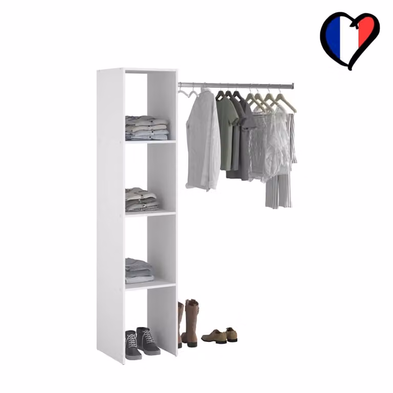 Vestidor Concept Usine de diseño moderno en color blanco con estantes internos y barra de colgar, An/P/Al: 138 x 39,9 x 180,4 cm