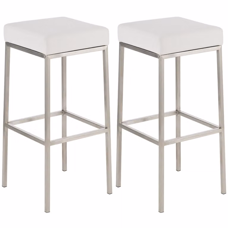 Set de 2 taburetes de bar Montreal de CLP en simil cuero blanco y acero inoxidable con altura de 80 cm