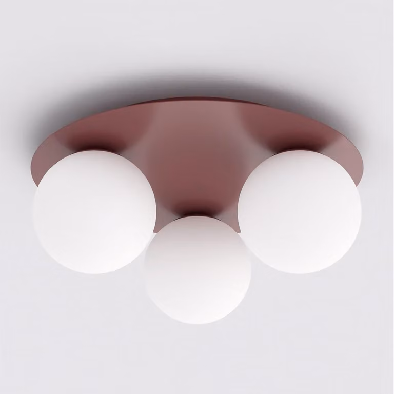 Lámpara de techo SOLAR de Kendra Home en color rojo y blanco con esferas de vidrio y estructura de metal para salón o dormitorio