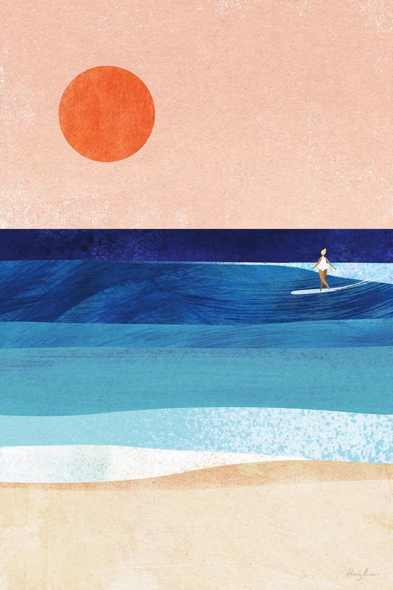 Cuadro de surf ola derecha perfecta Hexoa, impresión sobre lienzo multicolor en azul, An/Al: 90 x 60 cm