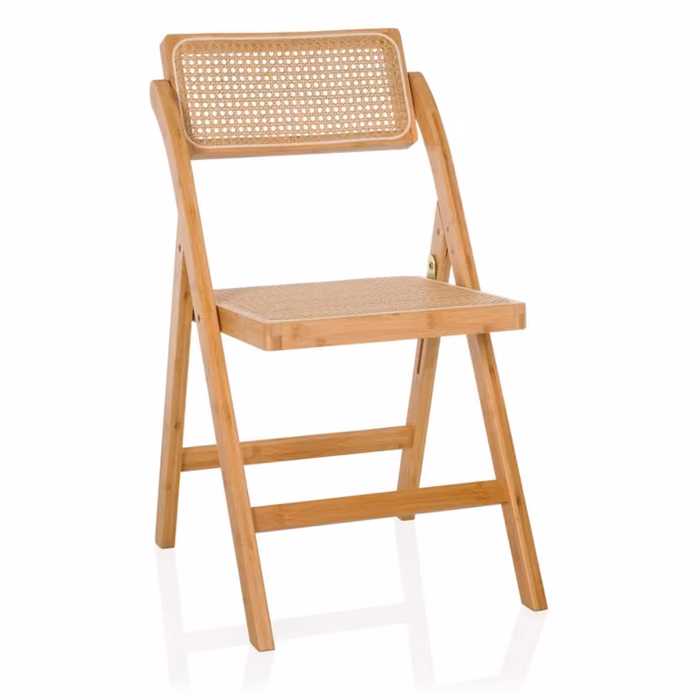 Silla de comedor plegable y apilable Tudela de hjh LIVING en bambú y ratán color marrón