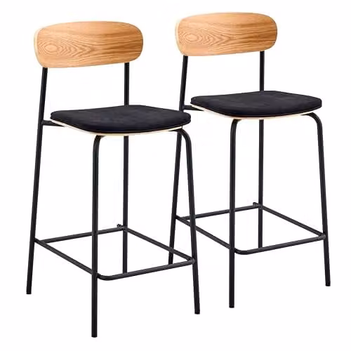 Juego de 2 sillas altas Oviala de madera y metal en color negro para cocina o comedor